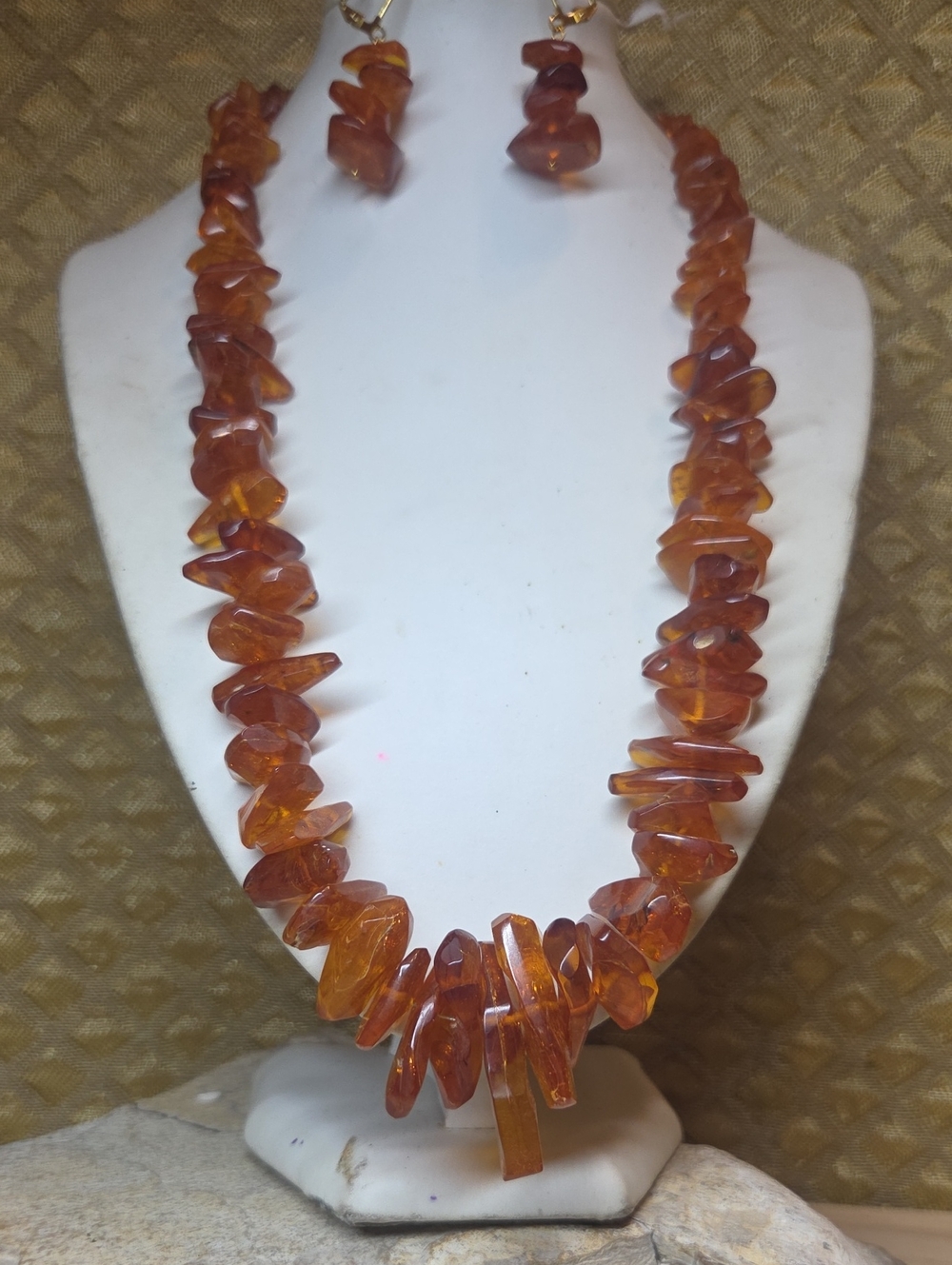 Vintage Baltic Amber Huge Beads Necklace And Earrings Set